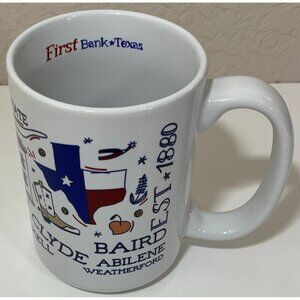 First Bank Texas Ceramic Mug Cowboy Hat Cowgirl Boots Spurs Airplane Thailand